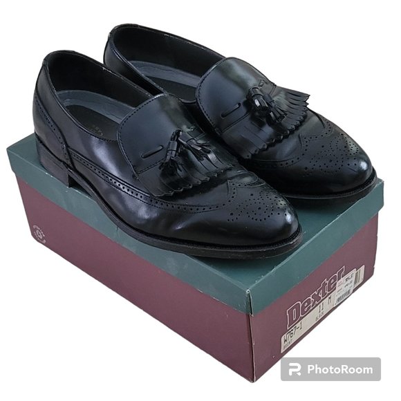 Dexter Vintage Black Leather Wing Tip Tassel Kiltie Dress Brent Loafers USA 11 - Picture 1 of 16